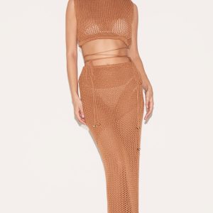 Brown Crochet Maxi Beach Skirt