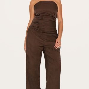 Plus Deep Chocolate Tailored Woven Wide Leg Trousers