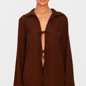 Chocolate Premium Long Sleeve Tie Front Shirt