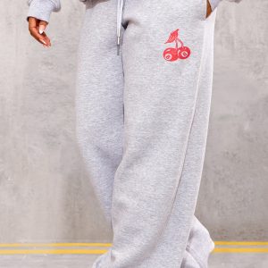 Grey Marl Cherry Print Oversized Wide Leg Joggers