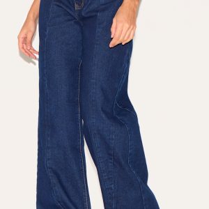 Dark Indigo Seam Detail Wide Leg Jeans