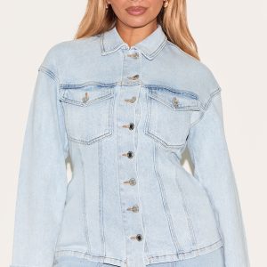 Shape Light Blue Stretch Denim Turn Up Sleeve Adjustable Back Jacket