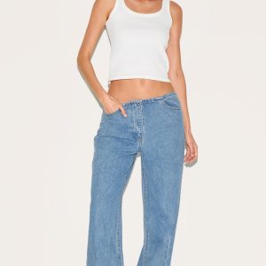 Mid Blue Low Rise No Waistband Straight Leg