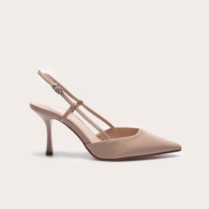 Wide Fit Mushroom Pu Point Toe High Stiletto Court Heels