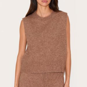 Mocha Marl Soft Knit High Neck Sleeveless Top