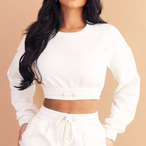 Petite Cream Cropped Elasticated Detail Sweat Top