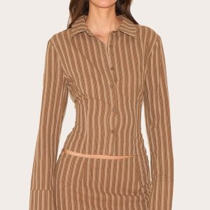 Brown Pinstripe Fitted Shirt