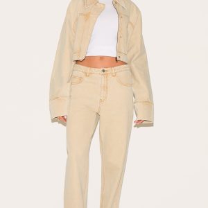 Washed Stone Mid Rise Straight Leg Jeans