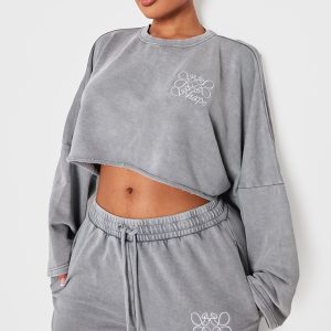 Shape Washed Grey Swirl Logo Cropped Oversized Sweatshirt
