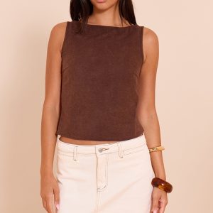 Chocolate Faux Suede Boatneck Top
