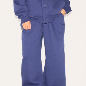 Petite Navy Wide Leg Elasticated Drawstring Joggers