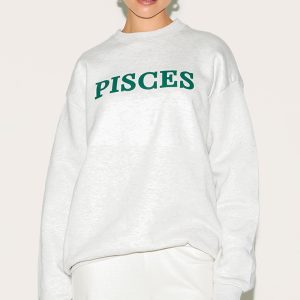 Ash Grey Pisces Printed Oversized Sweat