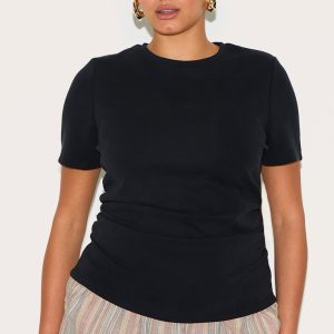Plus Black Modal Ruched Side Top