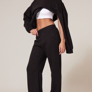Black Flared Split Hem Joggers