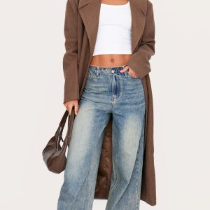 Tall Vintage Wash Raw Waist Mid Rise Wide Leg Jeans