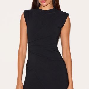 Black Structured Sleeveless Ruched Mini Dress