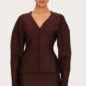 Chocolate Tailored Hook And Eye Cardigan