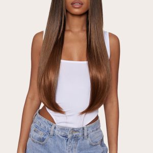 Lullabellz Thick 24` 1 Piece Straight Clip In Hair Extensions Golden Brown