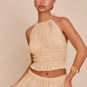 Sand Textured Backless Halterneck Top