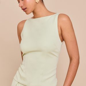 Pale Lime Racer Neck Detail Top