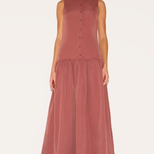 Rust Button Down Drop Waist Maxi Dress