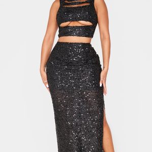 Shape Black Sequin Maxi Skirt