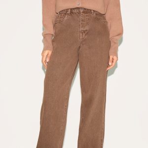 Washed Brown Turn Up Hem Jeans