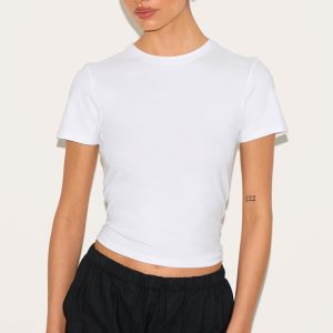 Tall White Soft Cotton Crew Neck Short Sleeve Top
