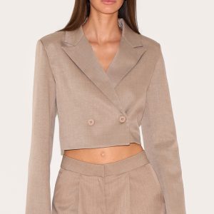 Mushroom Tailored Woven Boxy Cropped Blazer