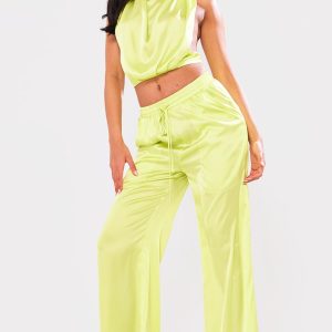 Tall Green Drawstring Satin Trousers