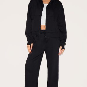 Black Oversized Drawstring Wide Leg Joggers