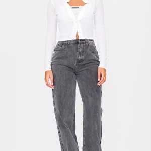 Tall Washed Grey High Waist Straight Leg Jeans