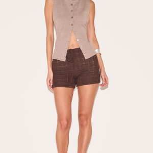 Chocolate Textured Filigree Knit Mini Shorts