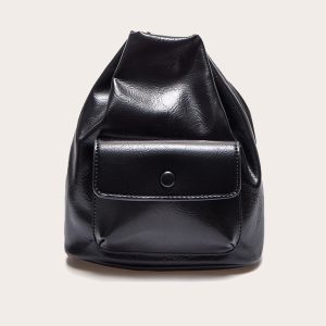 Black PU Pocket Backpack