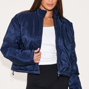 Navy Cropped Puffer Jacket