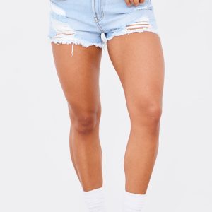 Light Blue Distressed High Rise Basic Denim Shorts