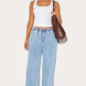 Petite Light Blue Wash Elasticated Wide Leg Jeans