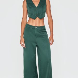 Dark Green Woven Double Belt Loop Suit Trousers