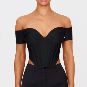 Black Bandage Dip Hem Bust Cup Bardot Corset