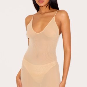 Nude Powermesh Shapewear Slip Dress And Thong