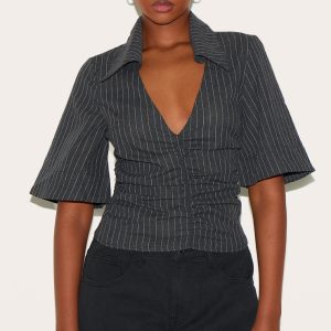 Charcoal Pinstripe Fitted Boxy Sleeve Shirt