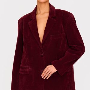 Burgundy Faux Suede Longline Blazer