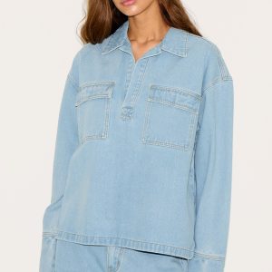 Light Blue Long Sleeve Slouchy Denim Rugby Shirt