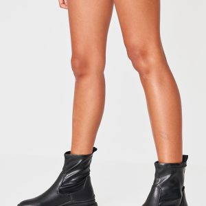 Black Matte Round Toe Chunky Sole Chelsea Boots