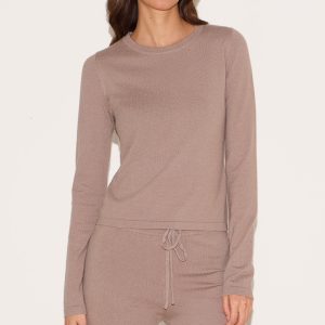 Deep Taupe Soft Knit Long Sleeve  Top