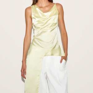 Yellow Asymmetric Satin Top