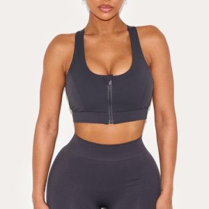 Shape Charcoal Sculpt Active Zip Front Cupped Sports Bra