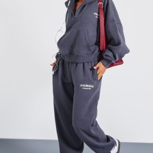 Petite Charcoal Slogan Cuffed Joggers