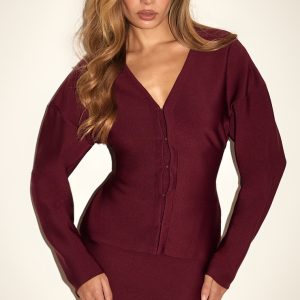 Burgundy Tailored Hook And Eye Cardigan