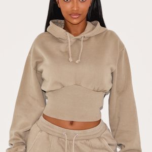 Shape Mocha Sweat Cropped Shirred Waist Hoodie